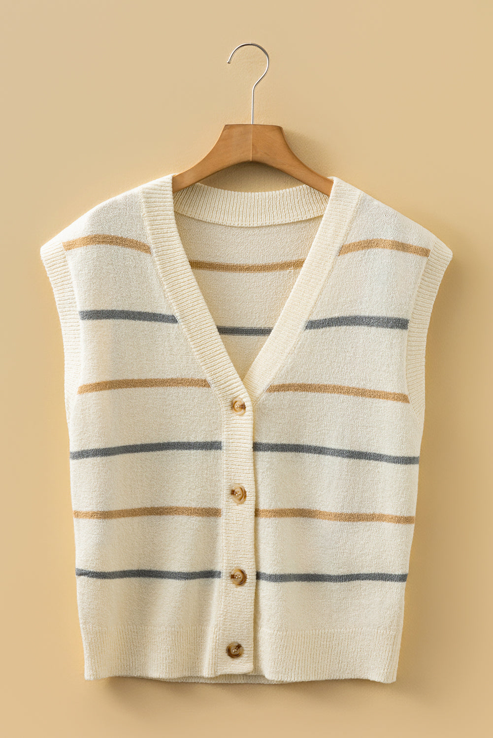 Women's Striped V-Neck Buttoned Knit Sweater Vest