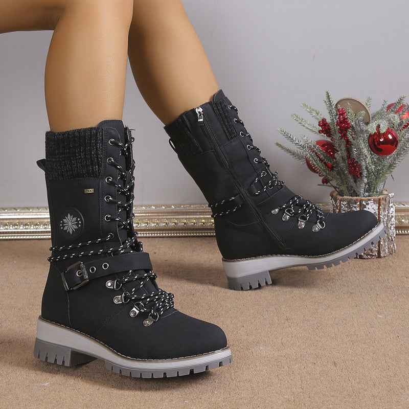 Women's High-Top Fur-Lined Snow Boots with Buckle Strap - Image 5