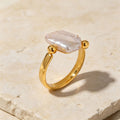 Women Minimalist Square Baroque Faux Pearl Open Adjustable Ring, 14K Gold Plated Smooth Bead Sides Thin Band Daily Stackable Jewelry Gift