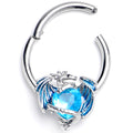 16G 3/8 Blue Gem Heart of Dragon Hinged Segment Ring