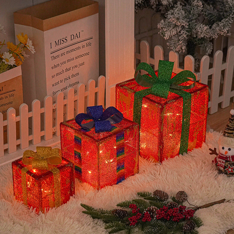 Set of 3 Pre-Lit Christmas Gift Boxes with LED Lights and Bows