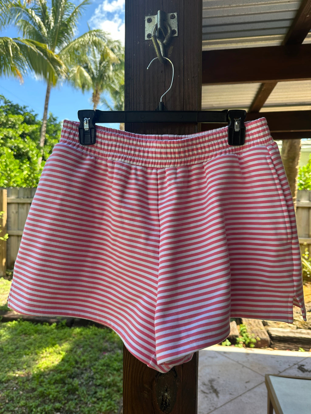 Dark Pink and White Striped Unisex Shorts - Relaxed Fit Lounge Wear