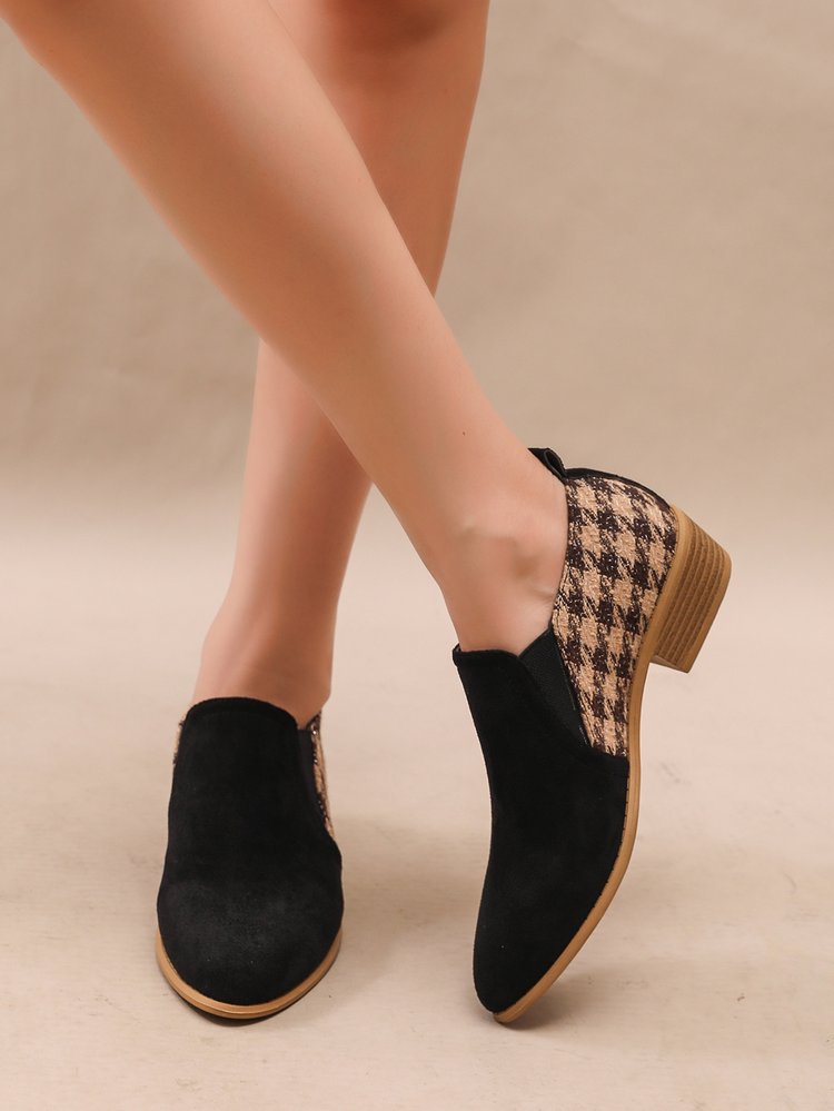 Women's Houndstooth Slip-On Mid Block Heels Round Toe Dress Shoes - Image 6