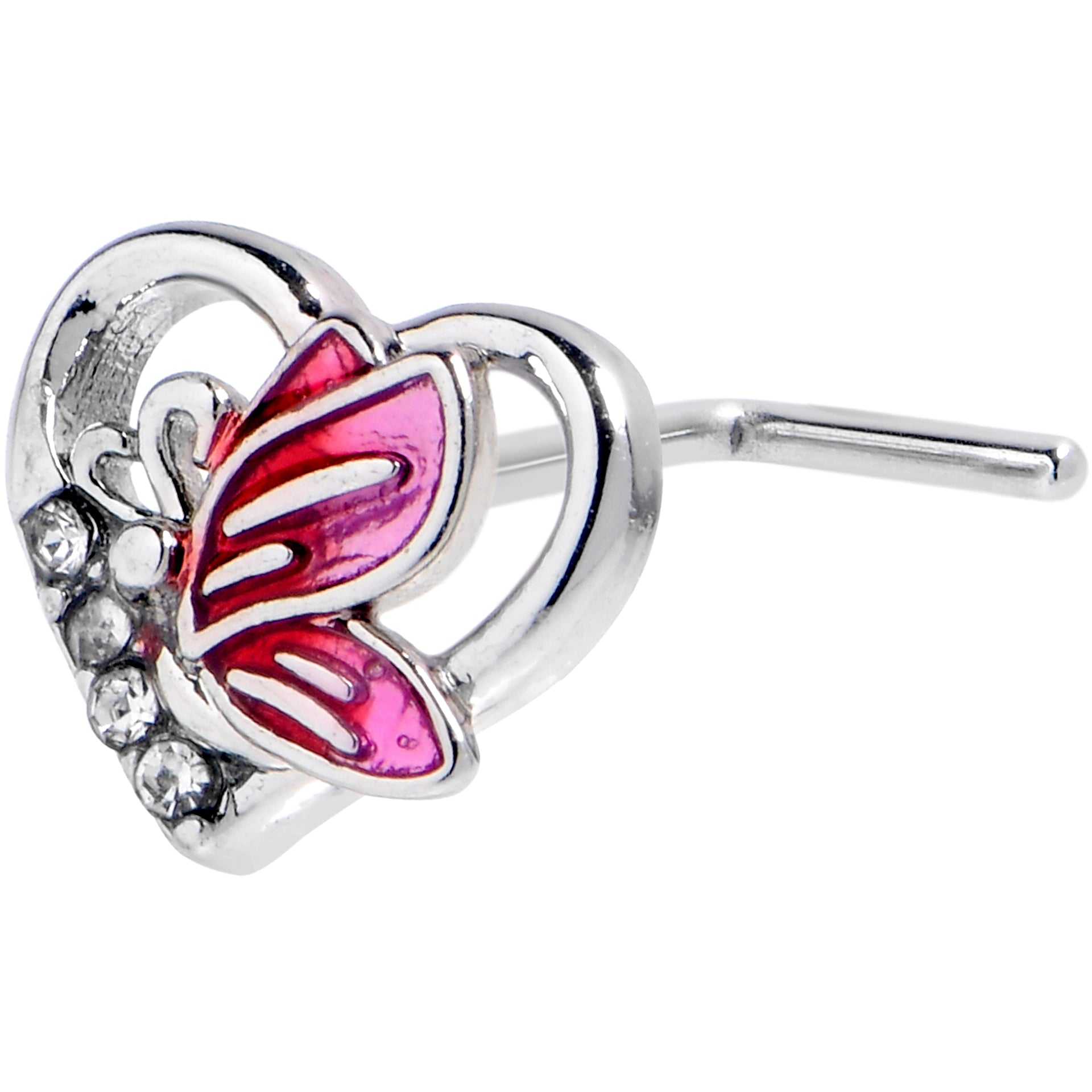 20G 7mm Clear Gem Butterfly Love Heart L Shape Nose Ring