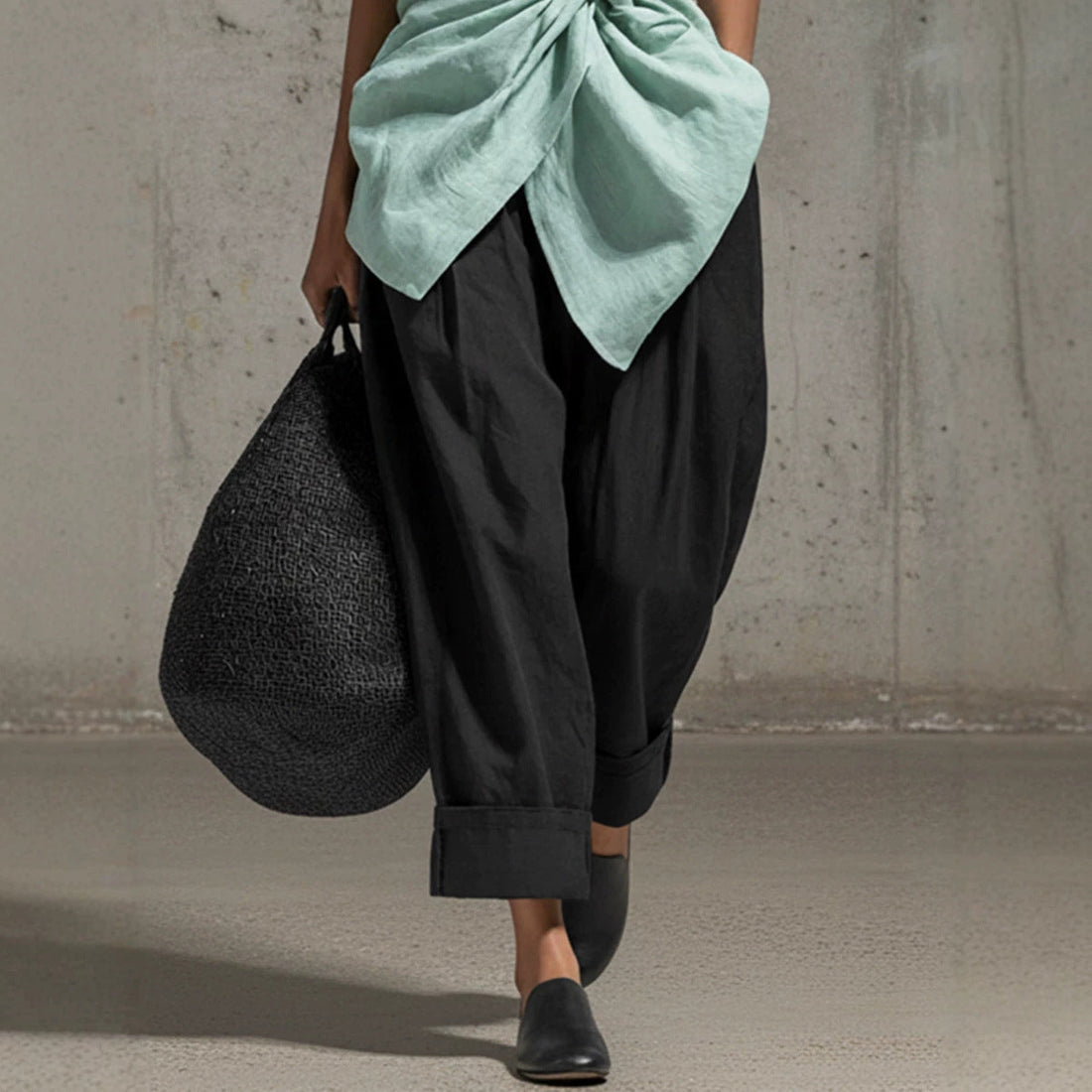 Women's Tie-Front V-Neck Sleeveless Top and Wide-Leg Pants Set - Image 3