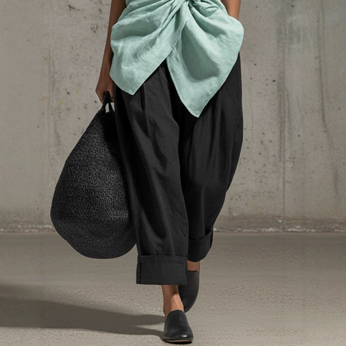 Women's Tie-Front V-Neck Sleeveless Top and Wide-Leg Pants Set - Image 3