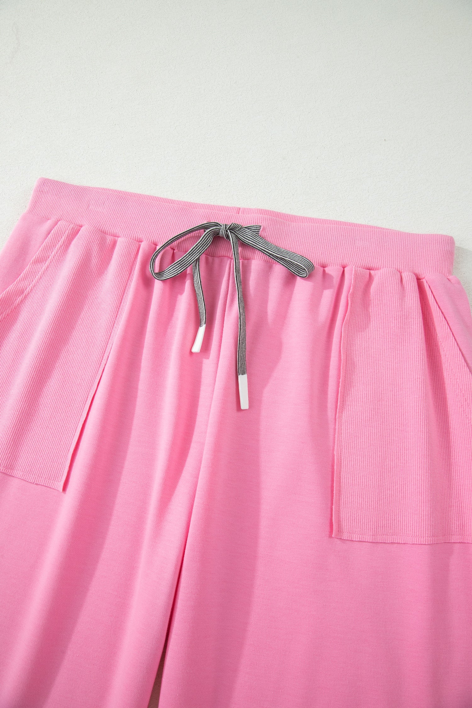 Solid V-Neck Tee and Drawstring Pants Loungewear Set