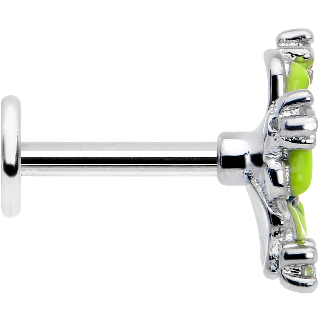 16G Clear CZ Gem Go Green Flower Flat Back Earring