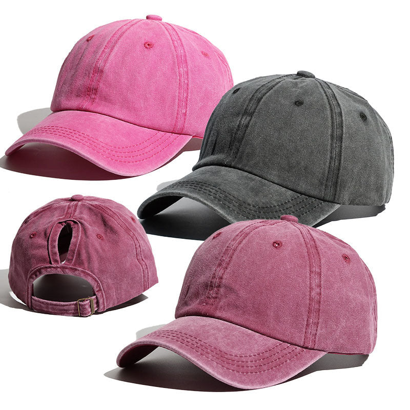 Women's Washed Cotton Curved-Brim Sun Hat with Hair Extensions