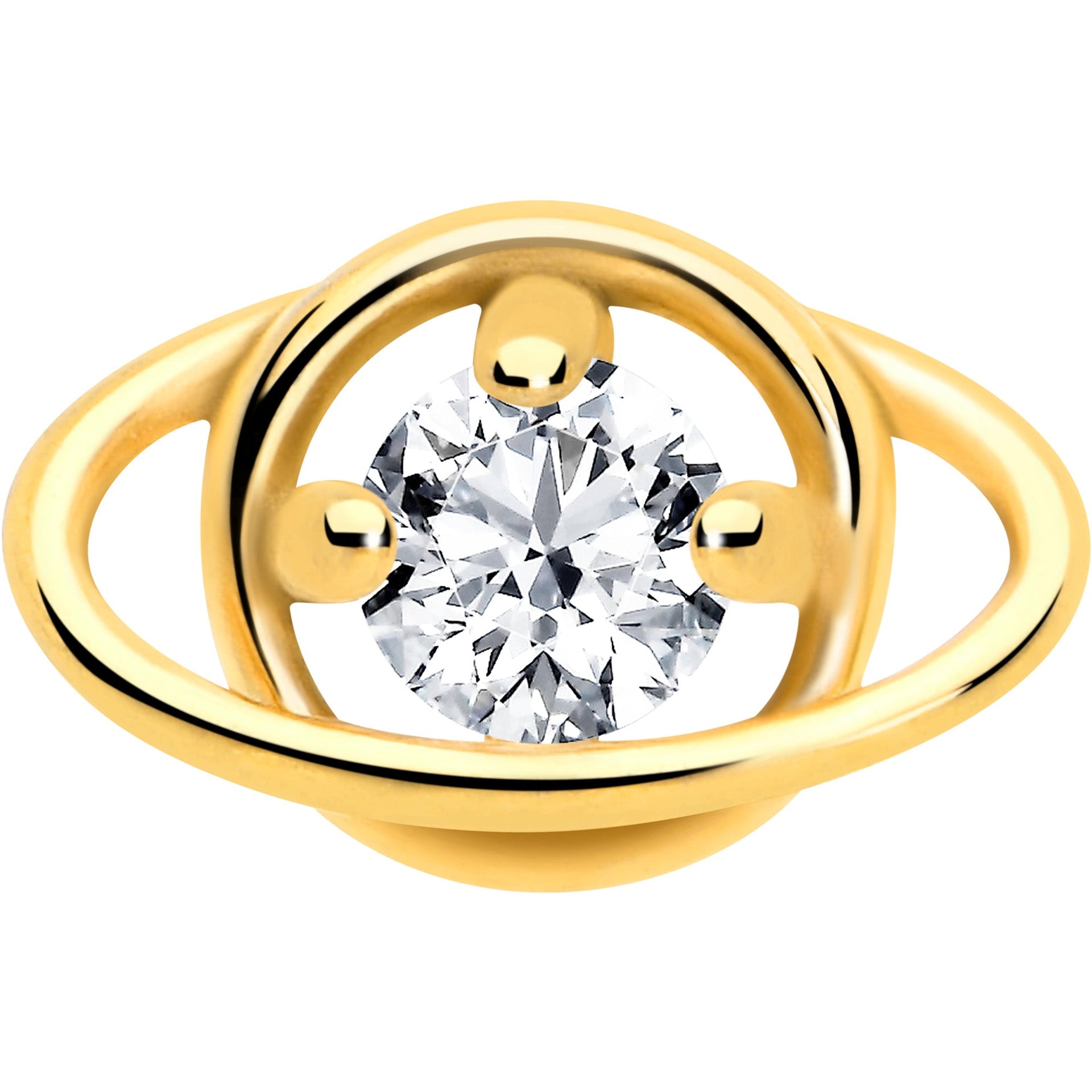 Clear CZ Gem Gold Tone Stylish Saturn Barbell Tongue Ring