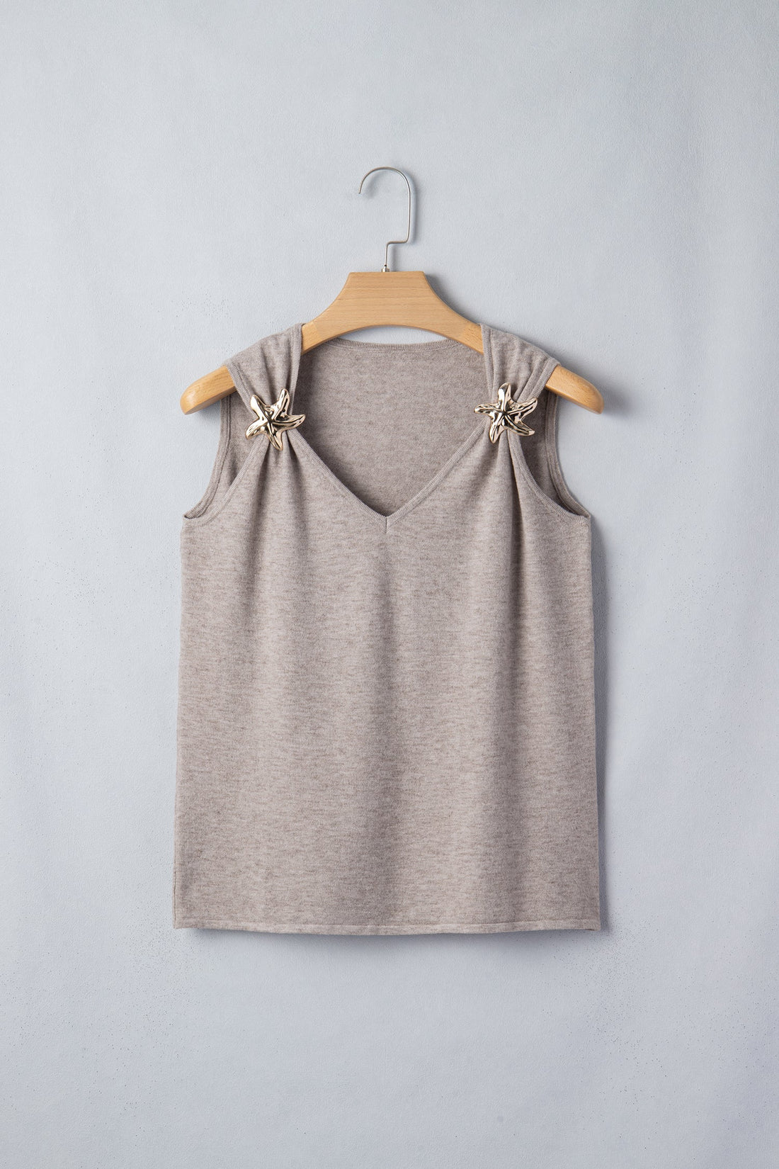 Beige Starfish Detail V-Neck Sweater Knit Tank Top - Image 3
