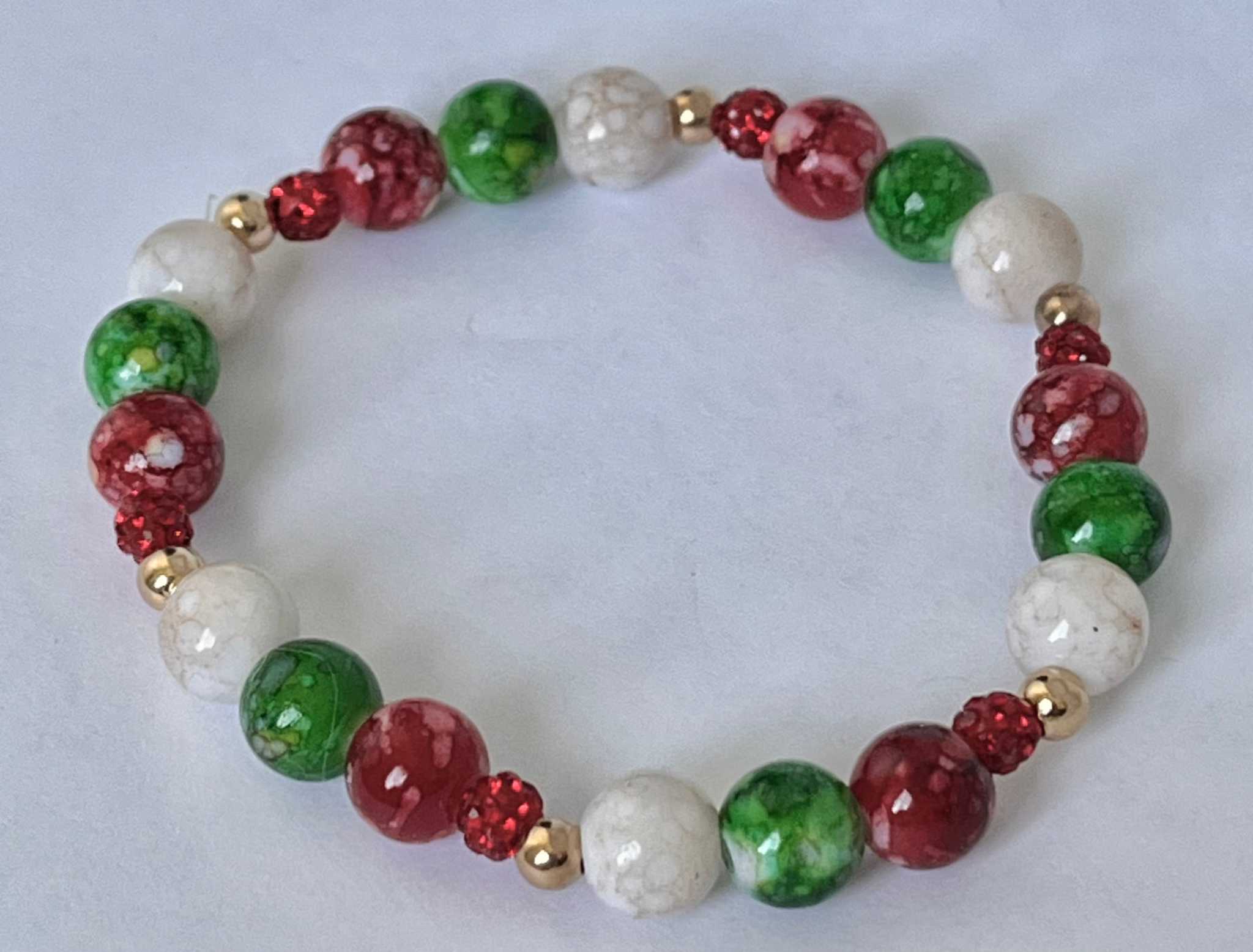 Christmas Jeweled Bead Bracelet - Festive Holiday Stretch Jewelry