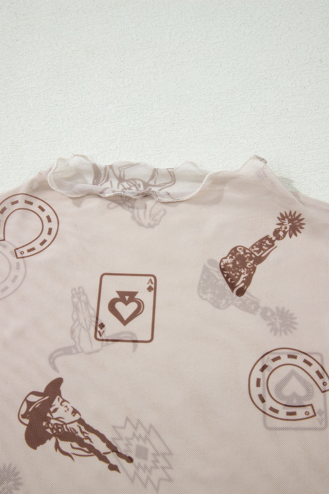 Western & Leopard Mesh Short Sleeve Top