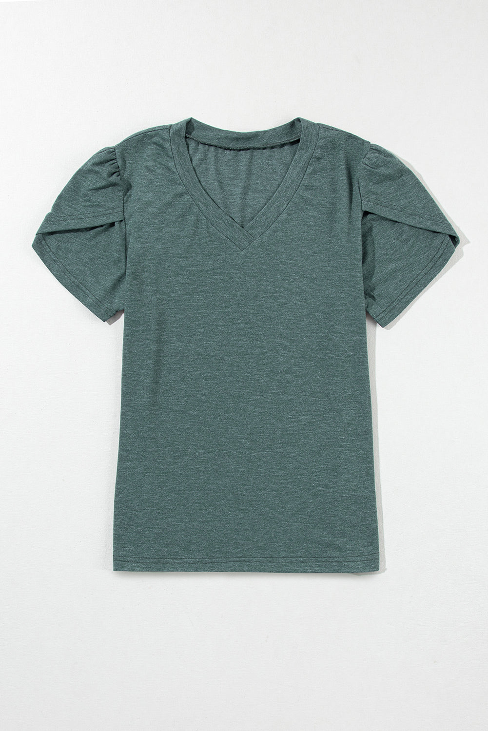Mist Green Petal Sleeve V Neck T Shirt | Elegant Casual Top