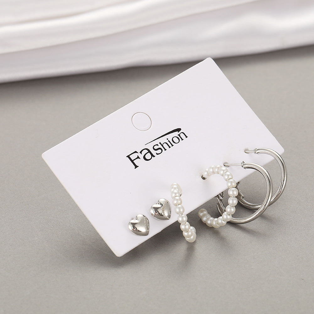 European And American Cross-Border Simple Alloy Silver 3-Pair Earrings