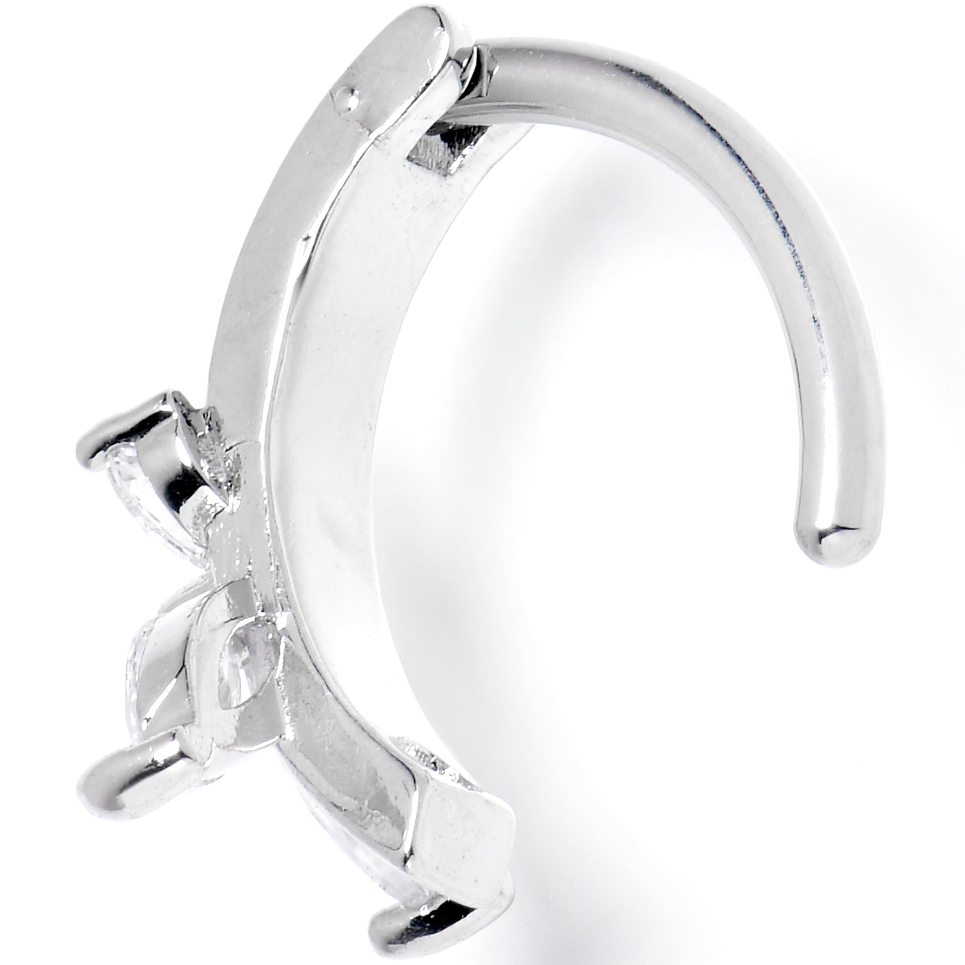 14G 3/8 Clear CZ Gem G23 Titanium Butterfly Hinged Hoop Belly Ring