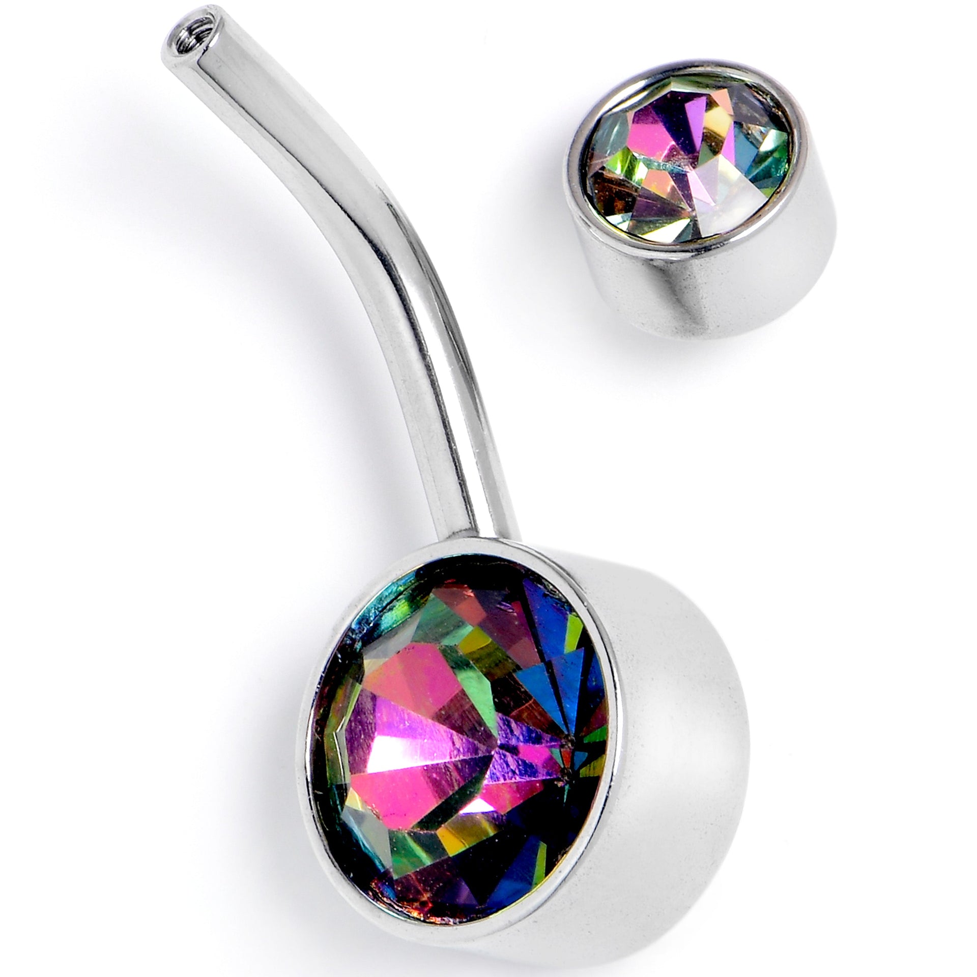 Vitrail CZ Gem Internally Threaded Simple Belly Ring