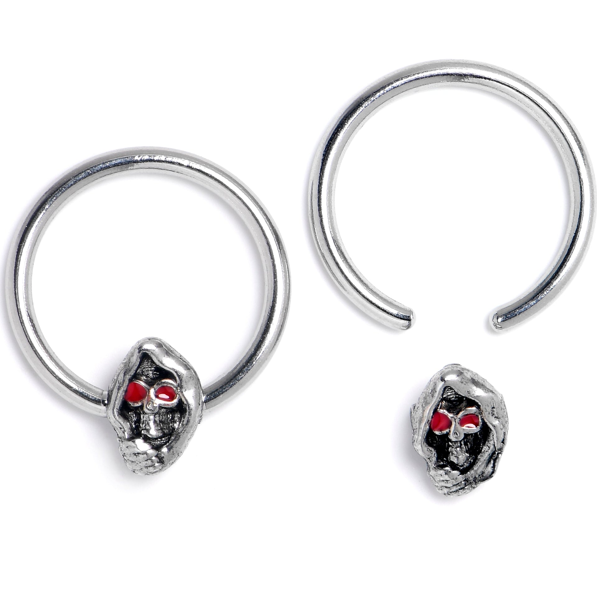 16G 3/8 Skull Red Eyes BCR Captive Bead Ring Set of 4