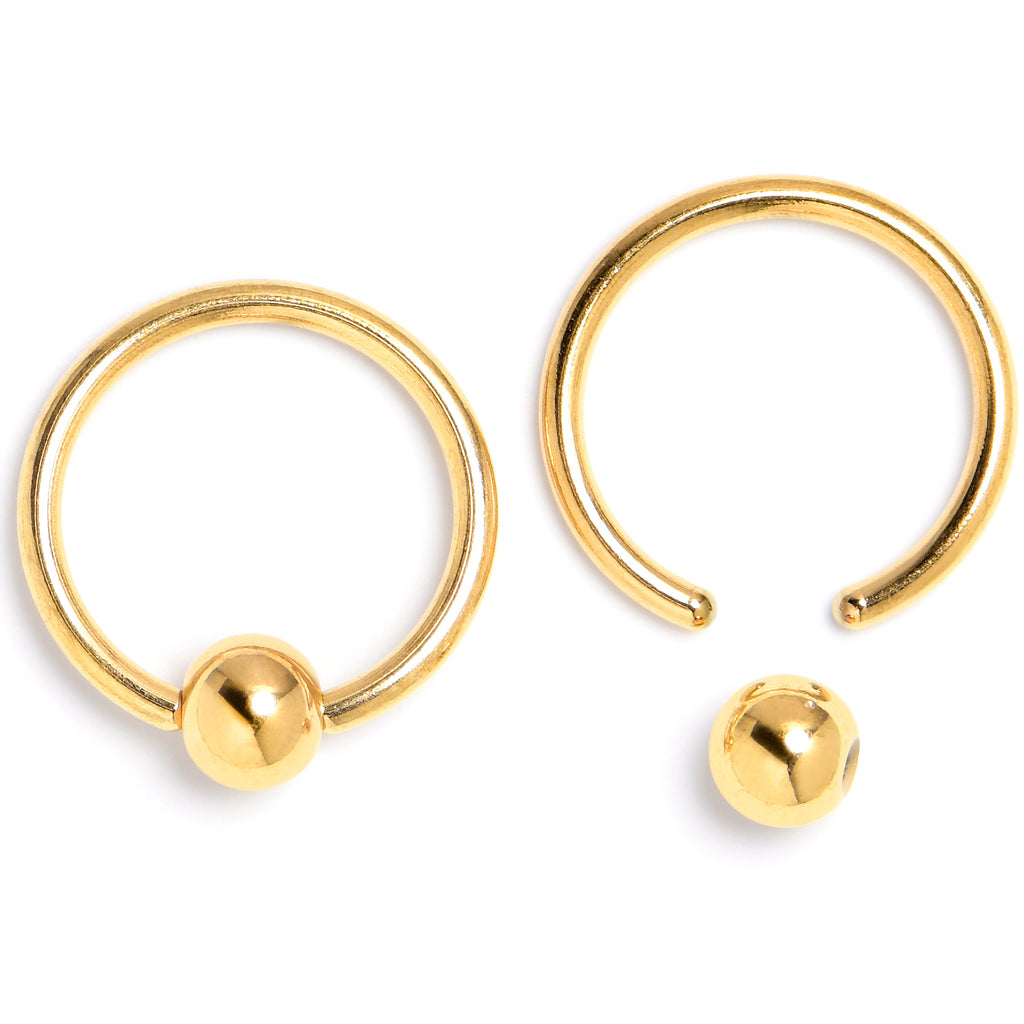 16G 3/8 Gold Tone Gothic Skulls BCR Captive Ring Set of 4