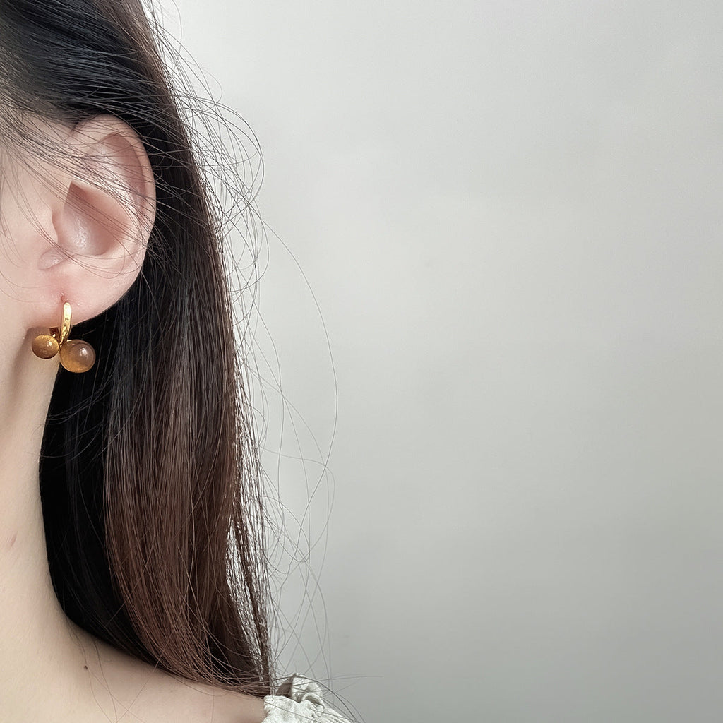 Tigers Eye Stone Firework Stud Earrings For Women Light Luxury