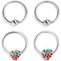 16G 3/8 Red Green Gem Strawberry BCR Captive Ring Set of 4