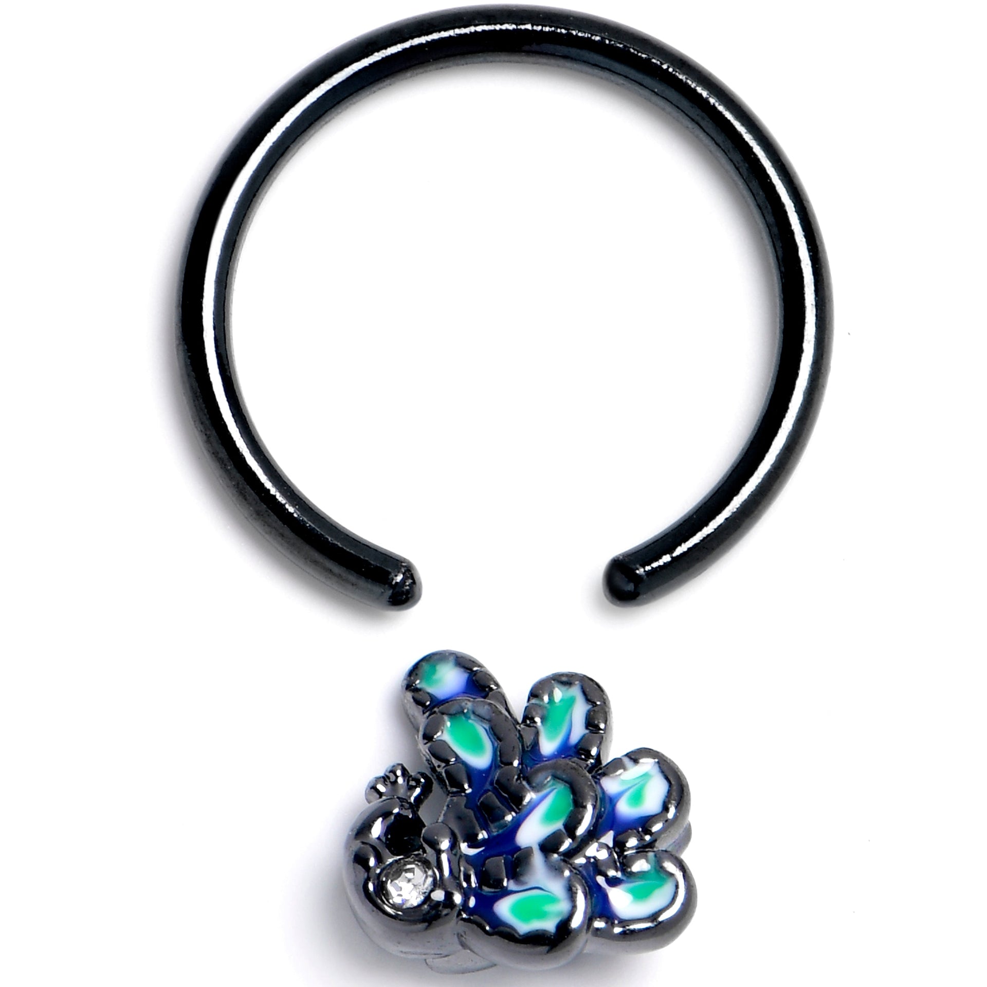 16G 3/8 Clear Gem Black Peacock Green BCR Captive Ring