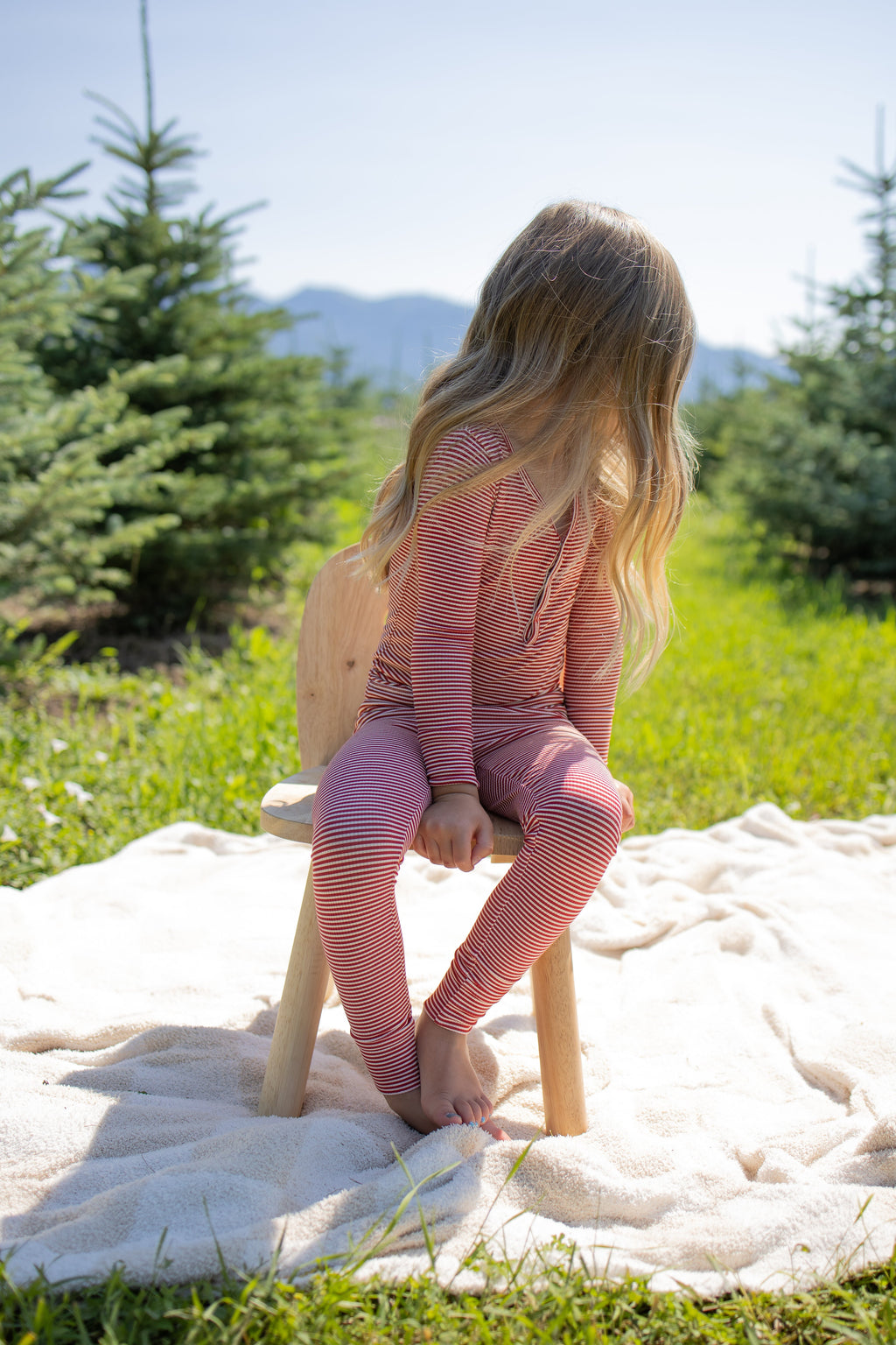 Bamboo Two Piece Pajamas | Peppermint Stripe Ribbed