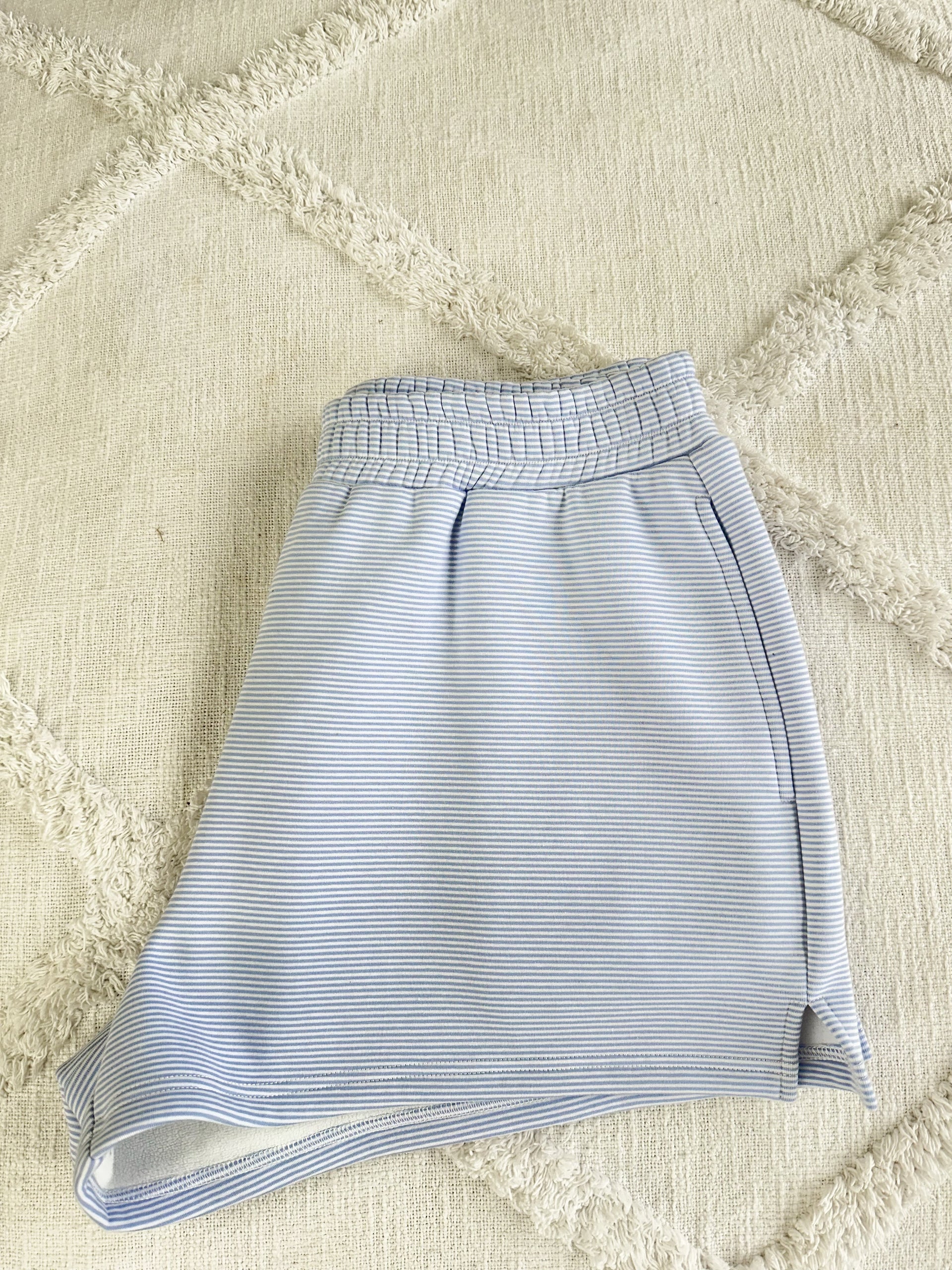 Blue and White Mini Striped Shorts Unisex Casual Summer Wear