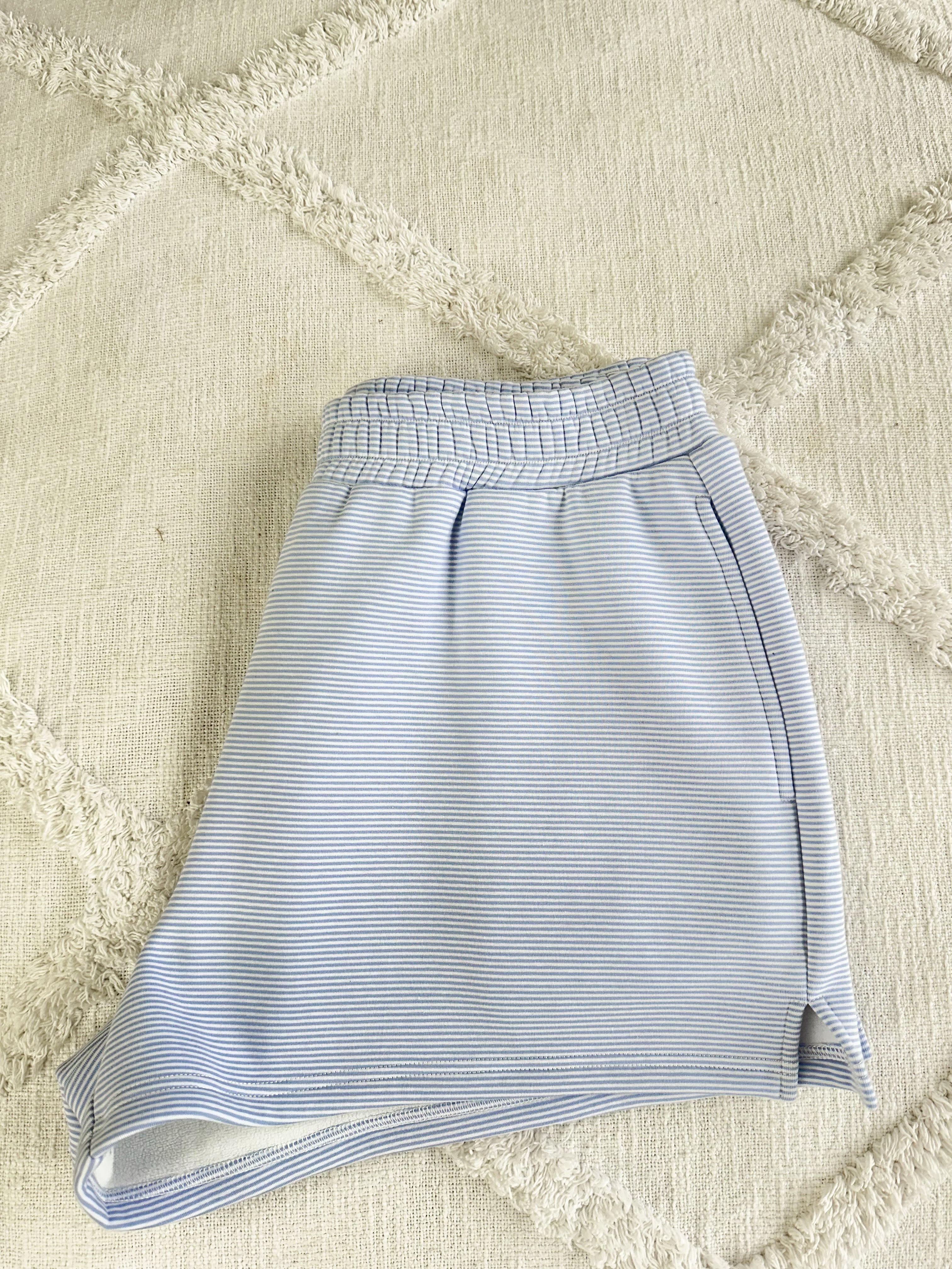 Blue and White Mini Striped Shorts Unisex Casual Summer Wear
