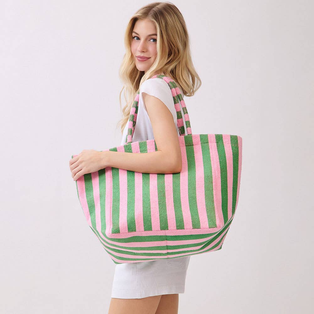 Oversized Striped Terry Beach Tote Bag for Summer Travel