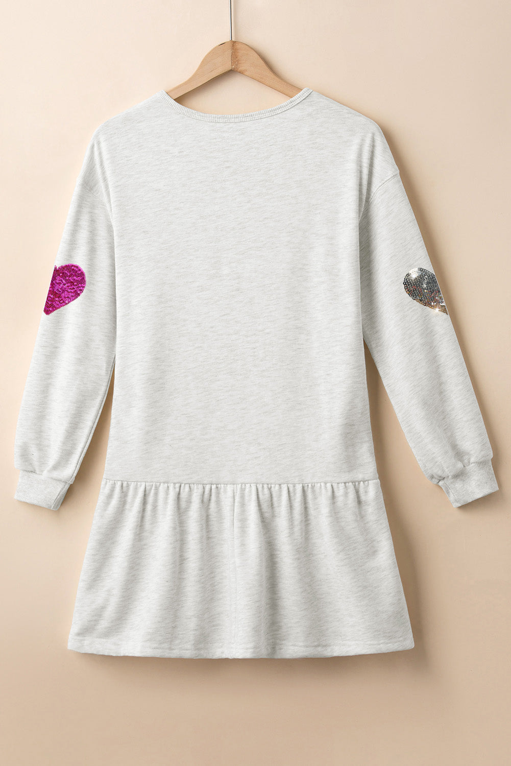 Girls Heart Round Neck Long Sleeve Knit Mini Dress in Pink & Grey