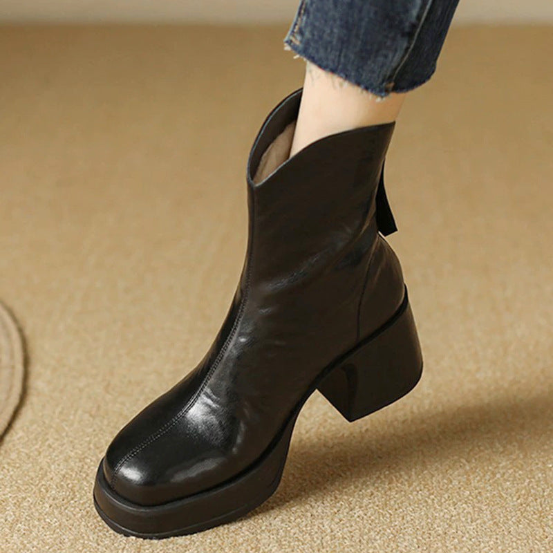 Women's Chunky-Heel PU Ankle Boots