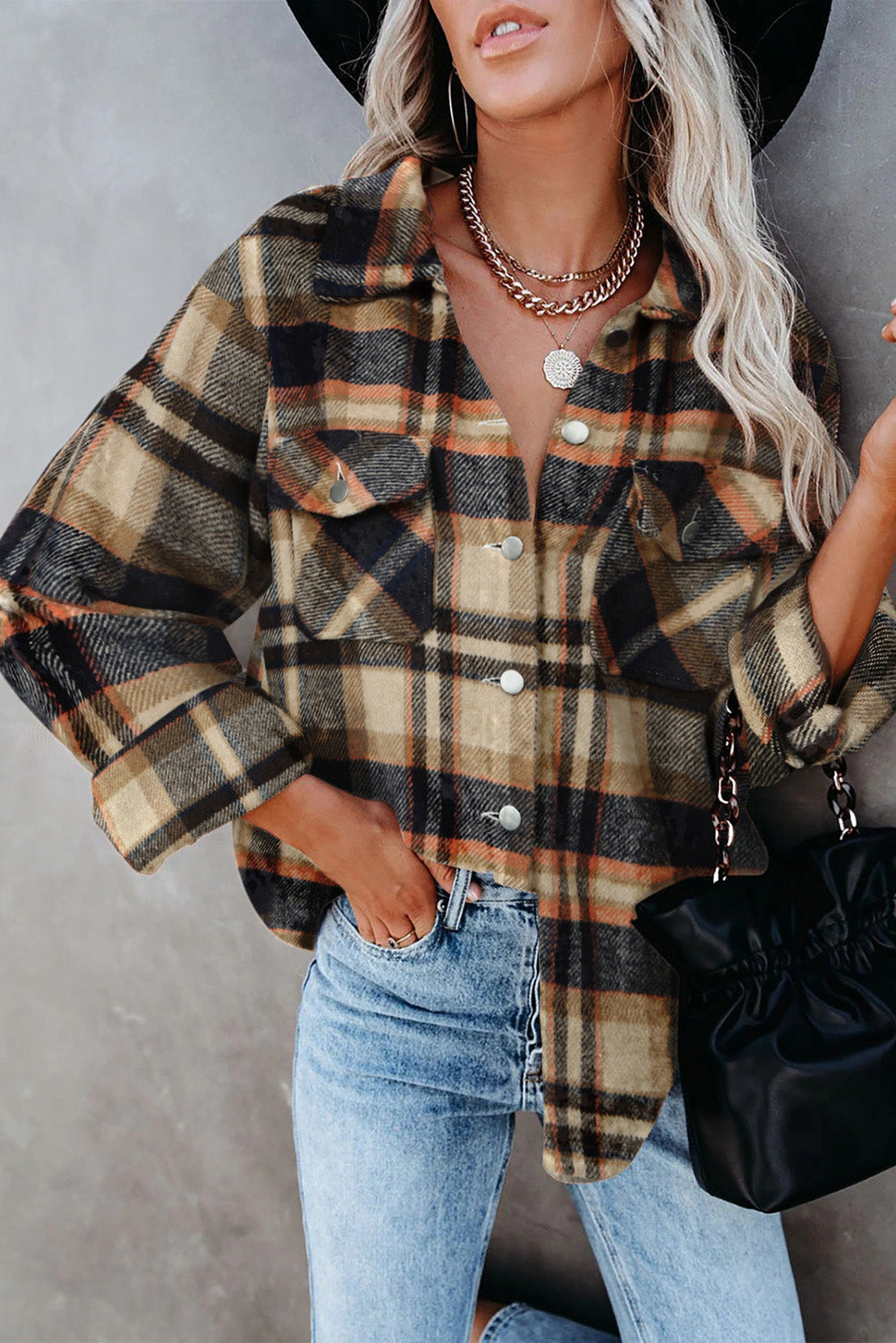 Brown Plaid Flannel Shacket | Button-Up Long Sleeve