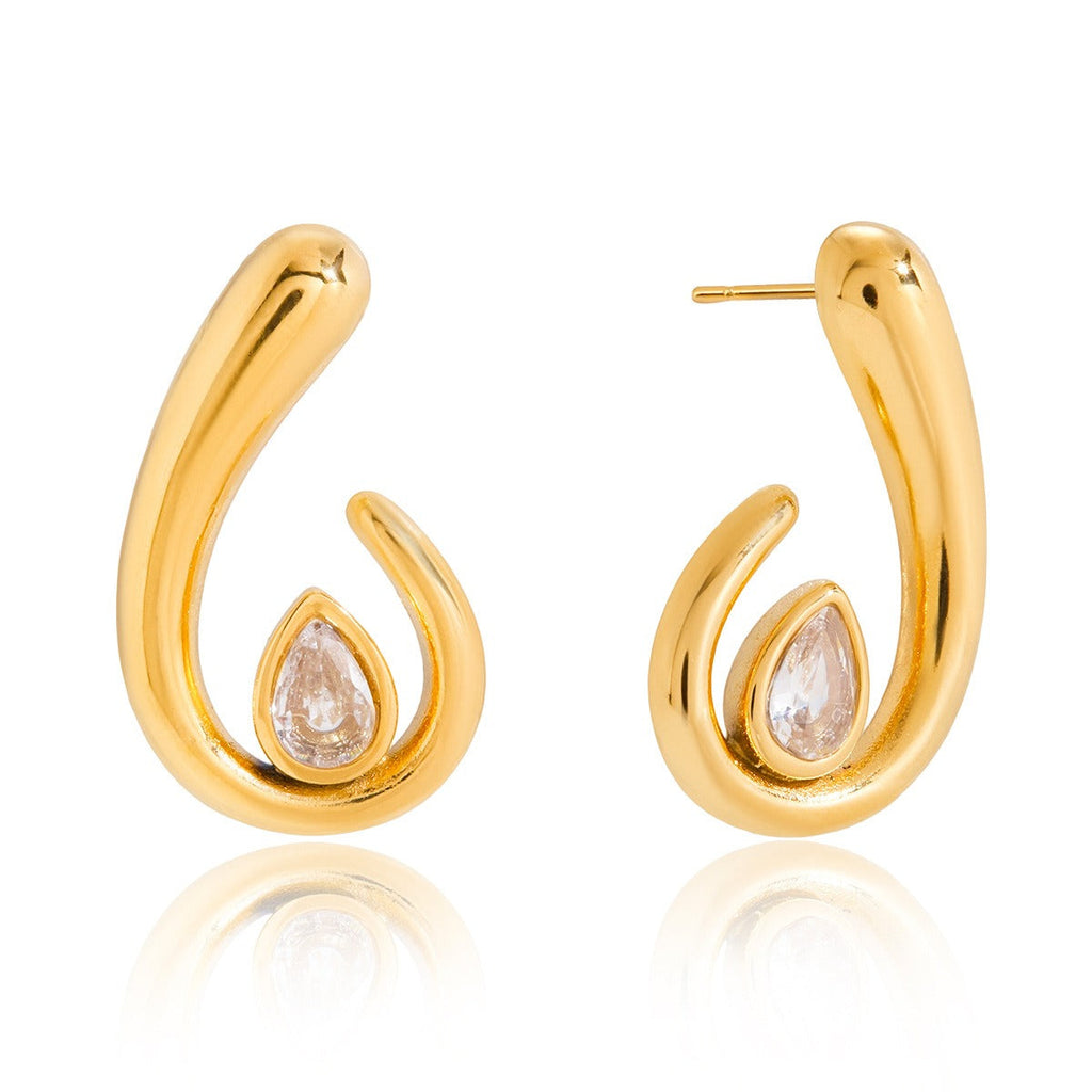 18K Gold Teardrop Stud Earrings with Cubic Zirconia