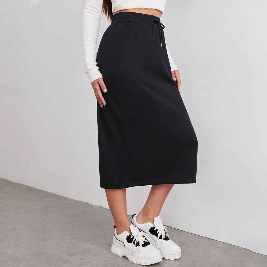 Women’s Elastic Waist Solid Midi Skirt Sporty Commute Wear