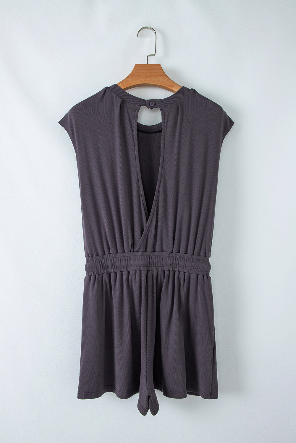 Solid Open Back Cap Sleeve Knit Romper