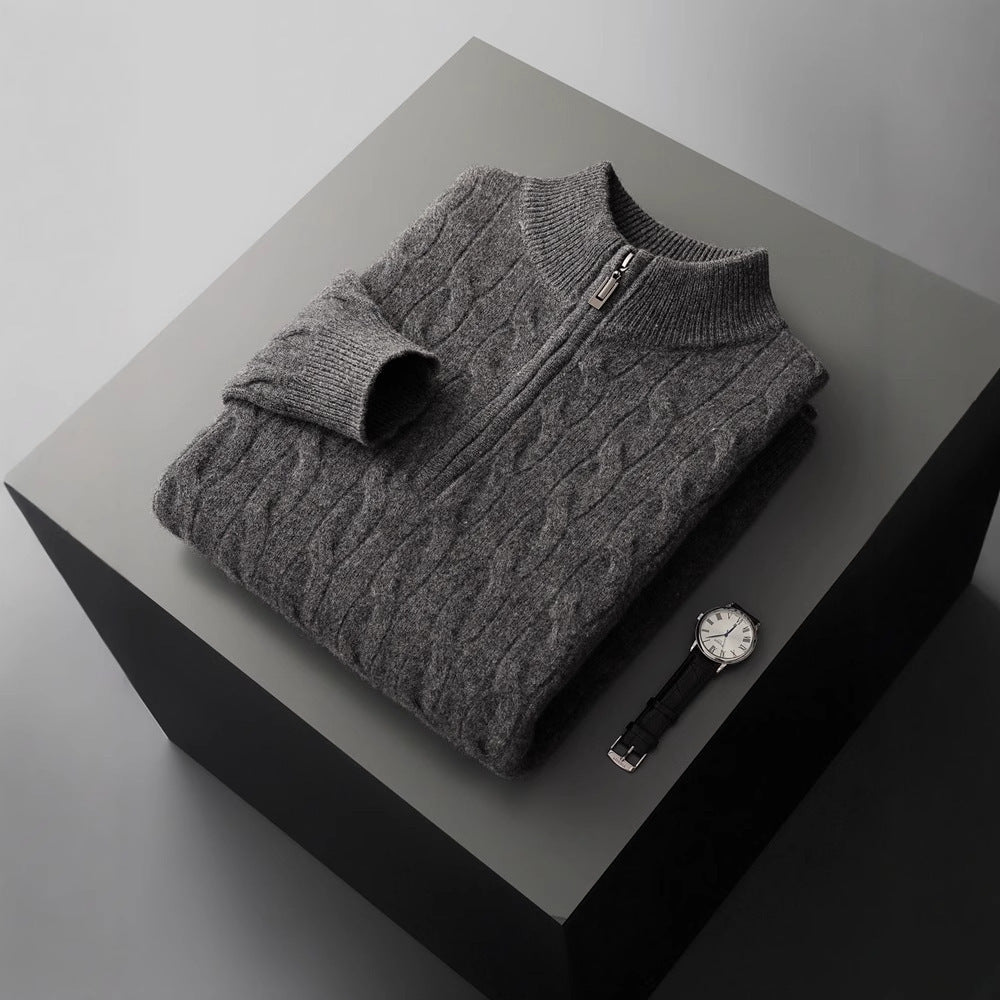 Jacquard Double-strand Thickened Long-sleeve Wool Blend Sweater