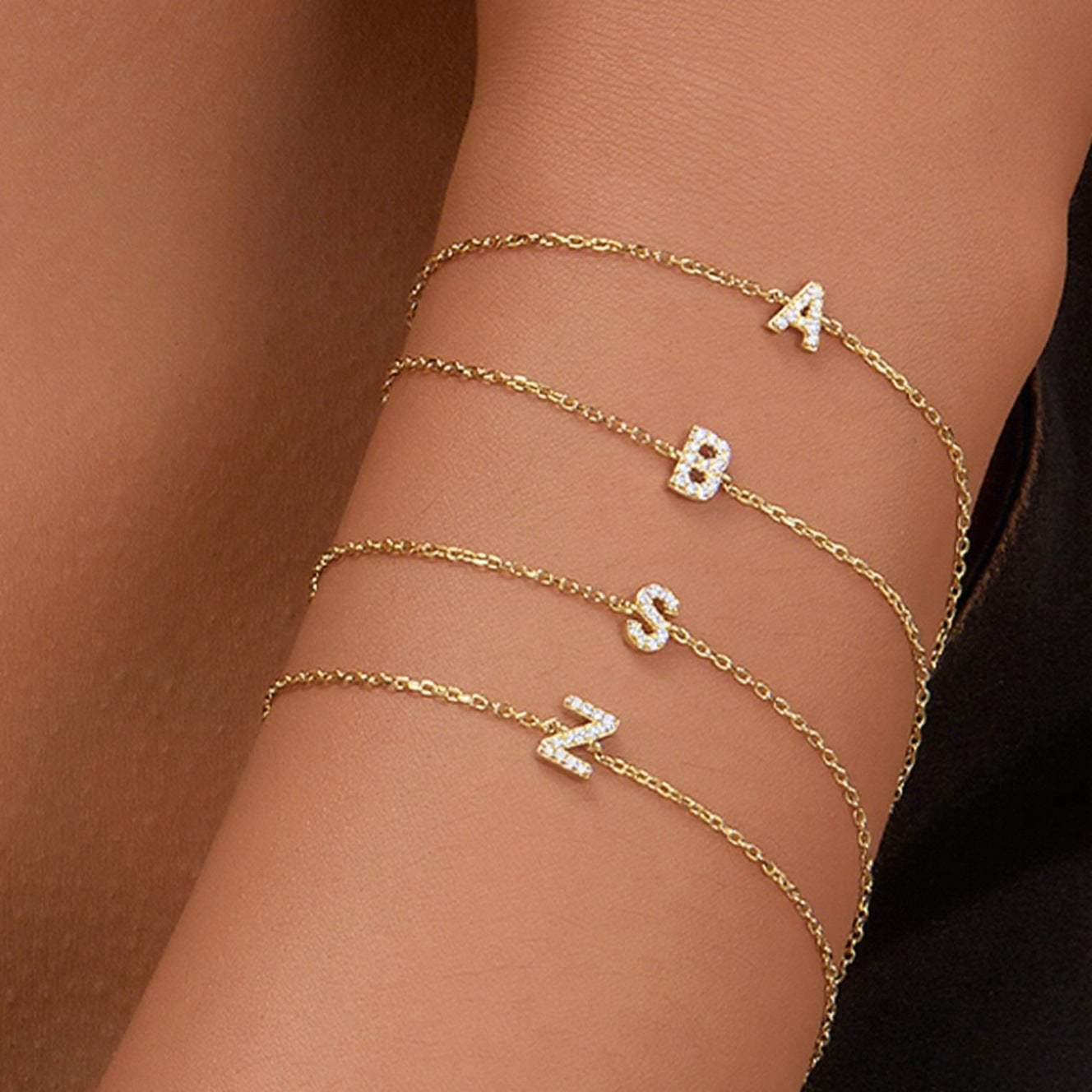 Gold-Plated Minimalist Letter Bracelet with Cubic Zirconia