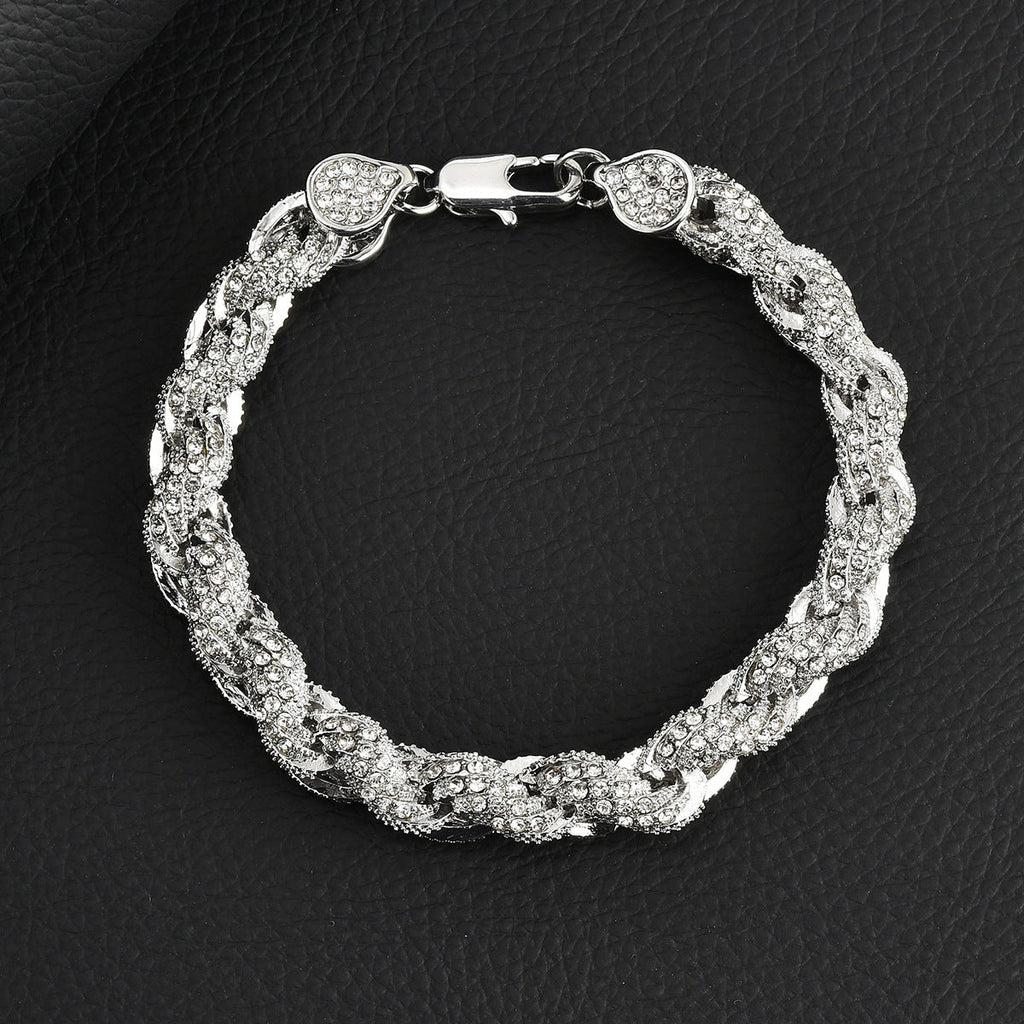 European And American Hip-Hop Mens Necklace 10mm Alloy Braided Chain With Diamonds