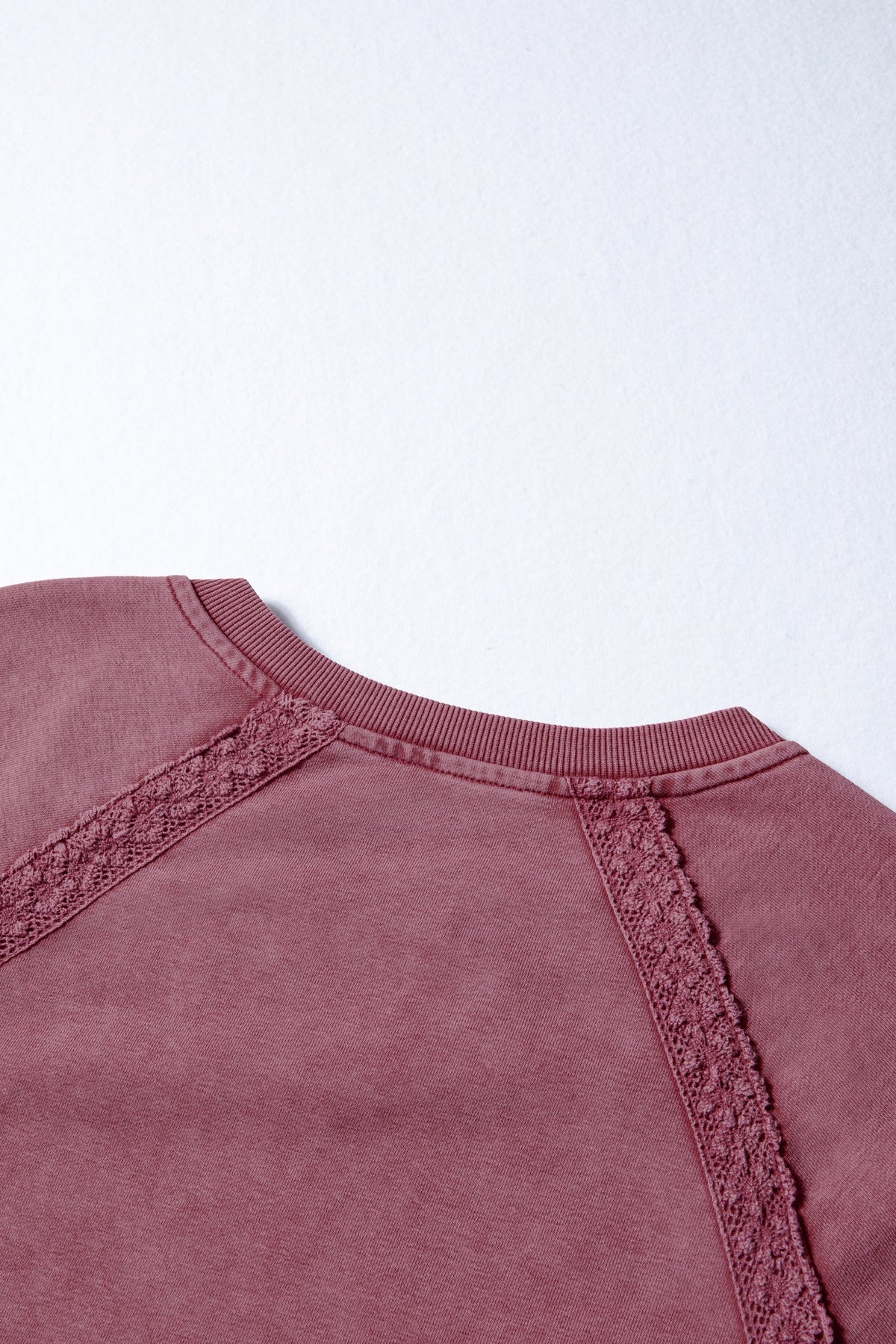 Lace Patchwork Mineral Wash Notched Neck Sweatshirt