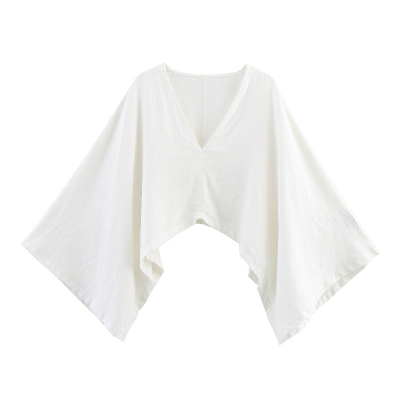 Asymmetric Linen Top Wide Leg Pants Two-piece Suit