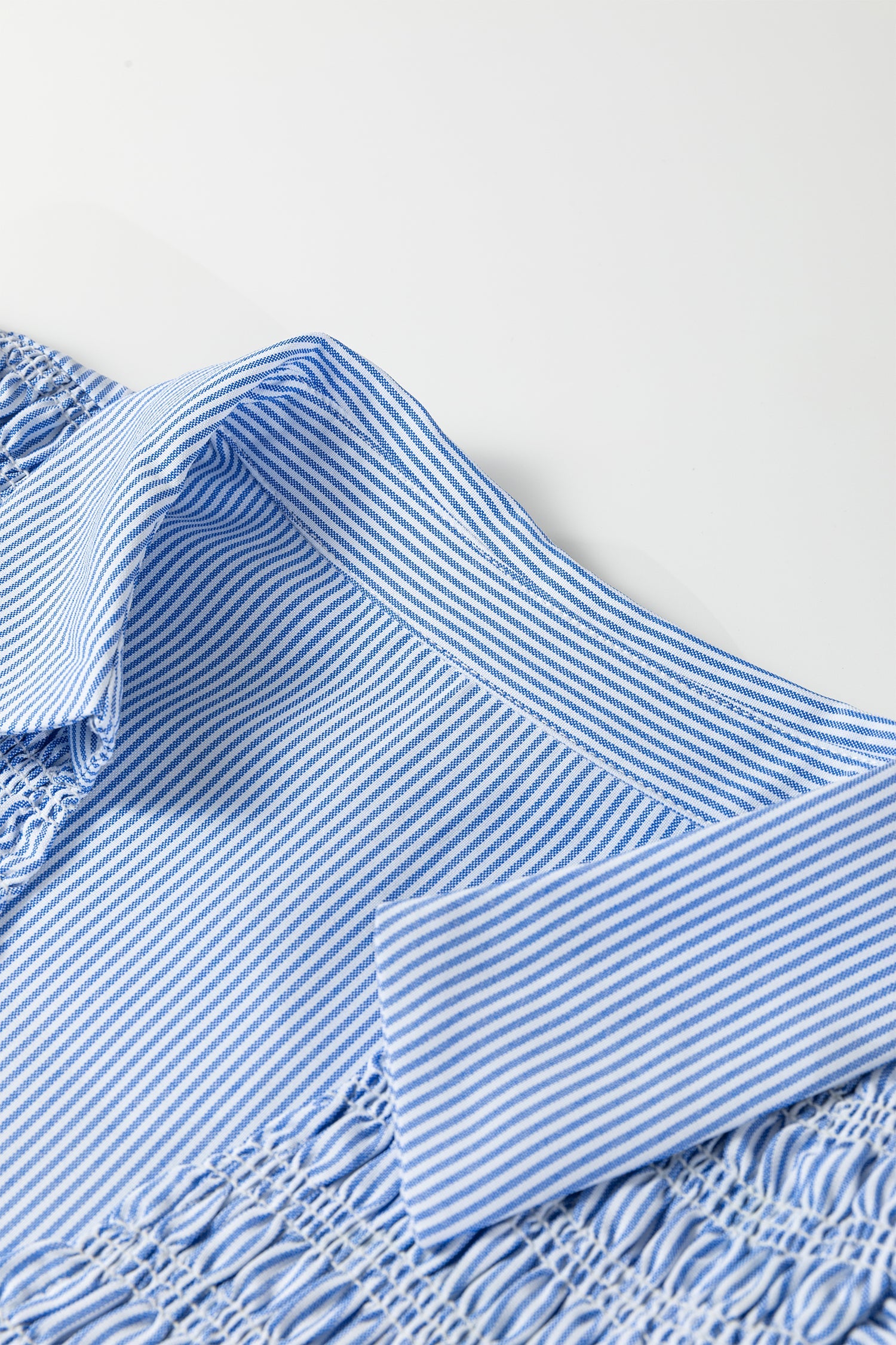 Plus-Size Cotton V-Neck Midi Dress with Shirred Collar & Puff Sleeves