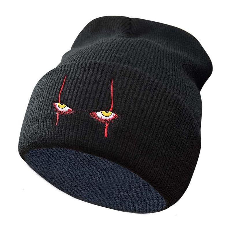Scary Clown Eyes Embroidered Acrylic Knit Beanie hat