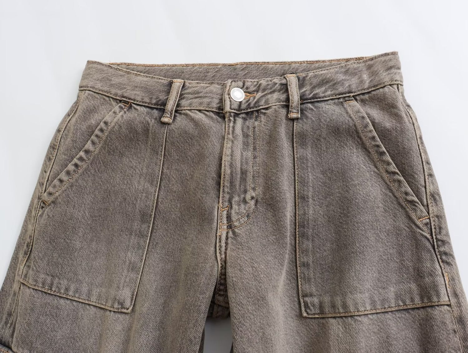 Y2K High Waist Wide Leg Denim Cargo Pants - Blue & Grey - Image 3