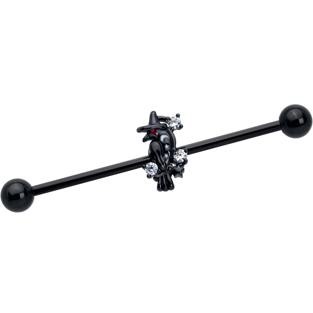 14G Clear CZ Gem Black Raven Witch Industrial Barbell 38mm