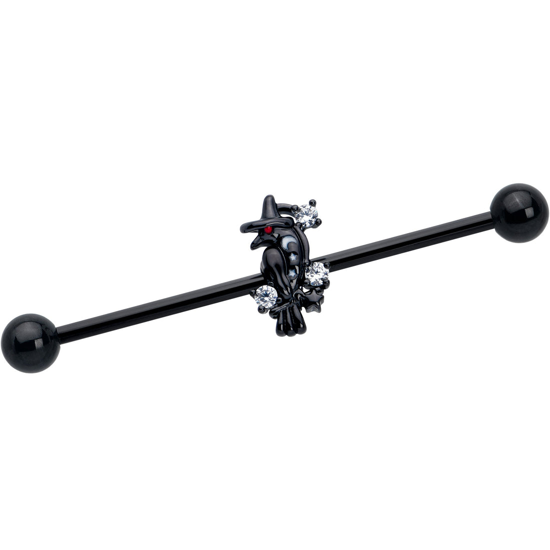 14G Clear CZ Gem Black Raven Witch Industrial Barbell 38mm