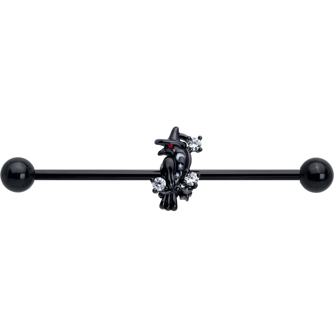 14G Clear CZ Gem Black Raven Witch Industrial Barbell 38mm