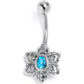 Clear Blue Gem Blooming Beauty Flower Belly Ring