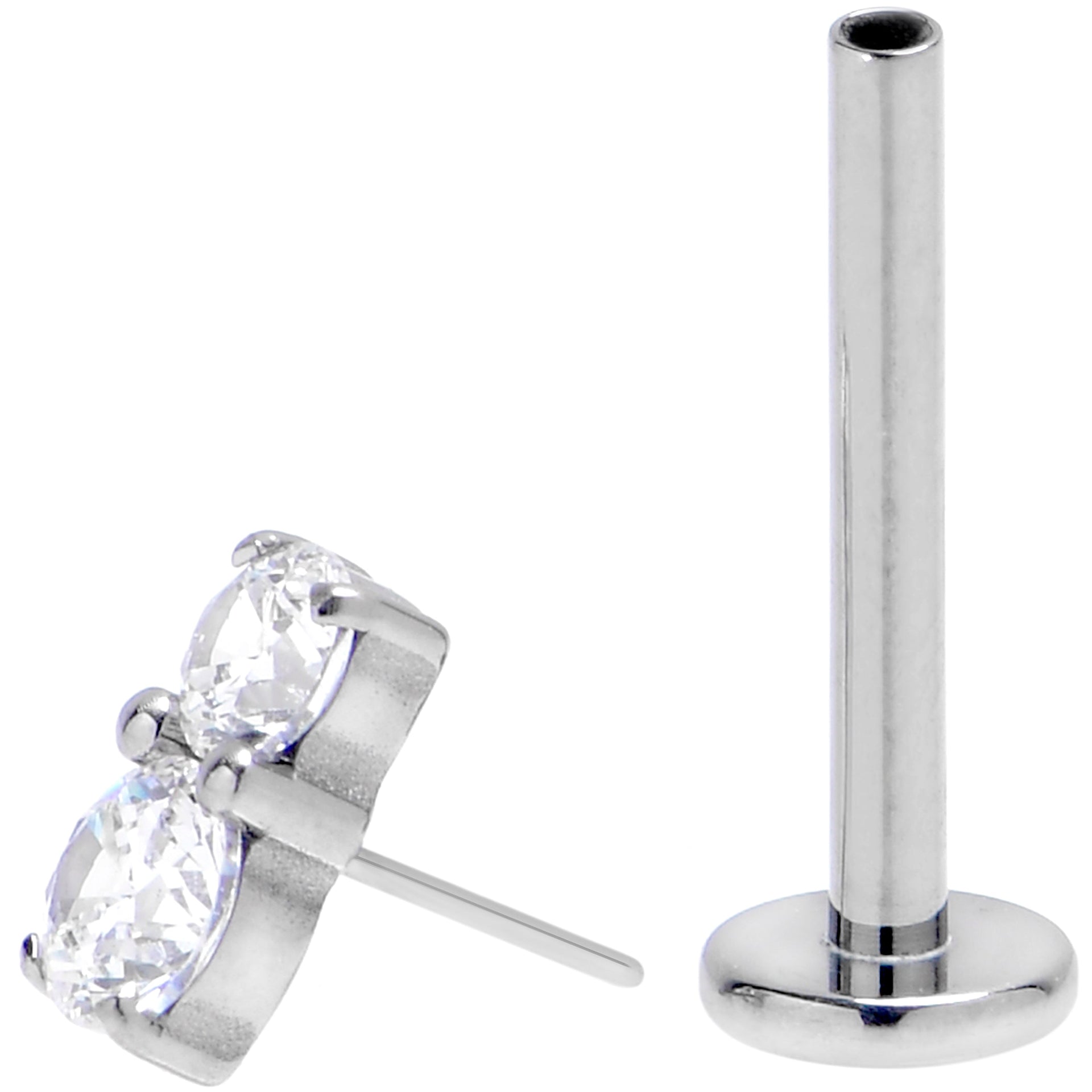 16G 3/8 Clear Gem G23 Titanium Threadless Push In Labret Tragus