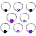 16G 3/8 Purple Gem Mix Blue BCR Captive Ring Set of 8